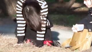 Young Japanese schoolgirl pisses herself in public for us