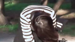 Young Japanese schoolgirl pisses herself in public for us