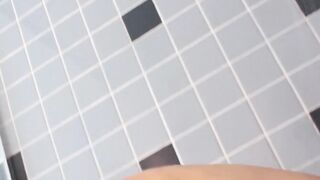 Busty Asian tranny Venus Lux wanking off during hot shower