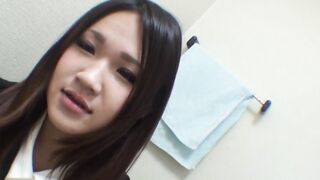 Cute Japanese teen slips her panties down to show her pussy