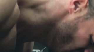 Office stud Landon Conrad gives office hunk Dato Foland a hard time