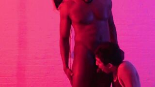 Huge black dick is pounding young man in a doglike manner while bare