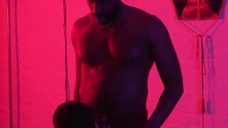Huge black dick is pounding young man in a doglike manner while bare