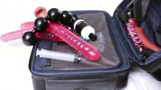 Tranny with small tits toys her ass and rides big black dick