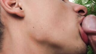 A stallion with a beard gives a hard outdoor bareback fuck