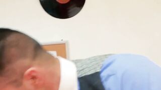 Businessmen relax and then have sex in their cozy office