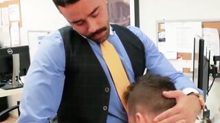 Businessmen relax and then have sex in their cozy office