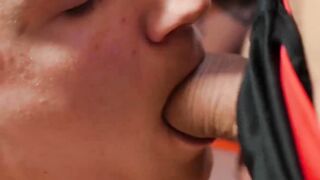 The wrestler takes a hard cock to the mouth and ass
