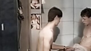 Thin youthful gay takes it up the ass in the shower