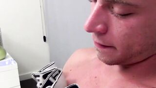 Twink jerks himself off while slipping is undies to the side