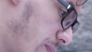Geeky twink has his dick sucked before pounding mature gay