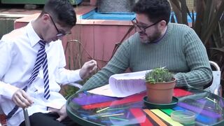 Geeky twink has his dick sucked before pounding mature gay
