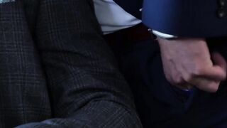 Classy stud blindfolded before throat fuck and drilling 3way