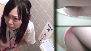 Young Japanese sluts pissing in public toilet with spy cam