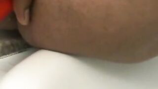 Gay Brazilian jerks off and dildoes his butt while washing