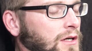Two pals with droopy balls stroke off together and cum