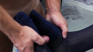 Man in a suit and tie arrives for a massage but gets sidetracked