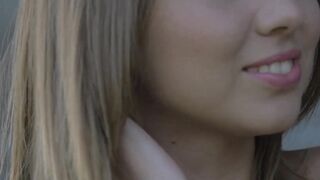 Teen with wide hips walks into the wilderness while flashing titties