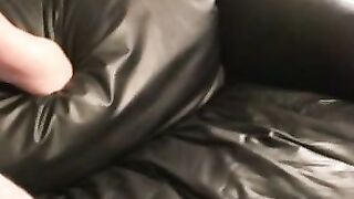 Redhead tugs his cut boner and tries his best to get hard