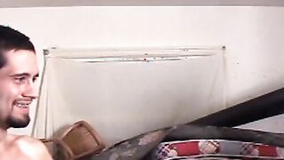 Chubby blonde babe spitroasted by three straight dudes