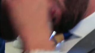 Men in formal attire vivaciously analpound after wet penis massages