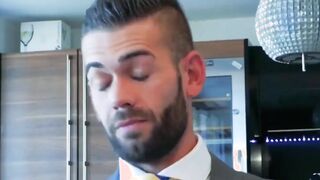 Men in formal attire vivaciously analpound after wet penis massages