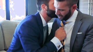 Men in formal attire vivaciously analpound after wet penis massages