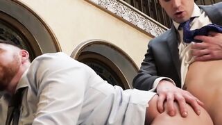 Rimmed gay in suit anal fucked by his handsome boss