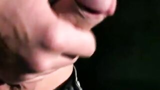 Pretty gay dude grabs his cock with two hands and wanks