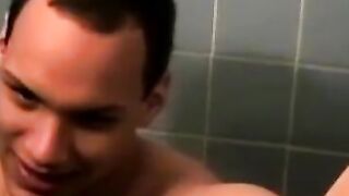 Handsome deviant masturbating passionately in bath