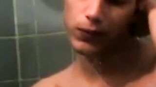 Handsome deviant masturbating passionately in bath