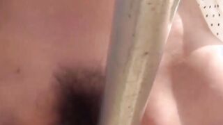 Redhead Japanese dollface solo pussy playing and open air peeing