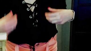 German MILF flashes breasts on solo webcam show