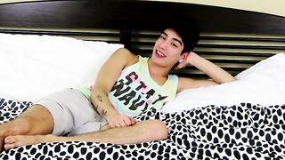 chatting with a hot pale young man just before he pops his cock