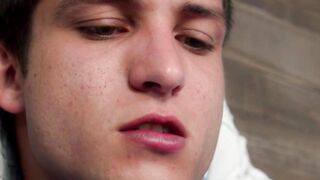 Horny jock jerks off before getting his tight hole barebacked