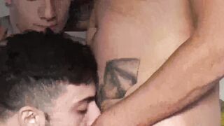 Straight Latino guys first time bareback foursome drilling