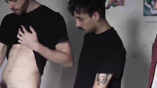 Straight Latino guys first time bareback foursome drilling