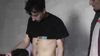Straight Latino guys first time bareback foursome drilling