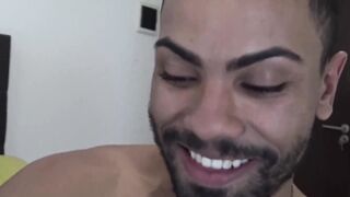 Straight Latino with bare back and taking cum in mouth