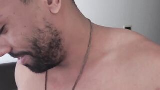 Straight Latino with bare back and taking cum in mouth