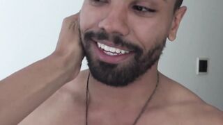 Straight Latino with bare back and taking cum in mouth