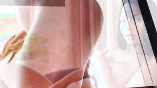 Sexy lingerie TS Julie Rouch stroking big throbbing dick
