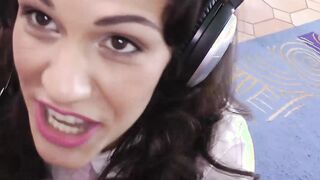European beauty deepthroats big cock POV before riding it