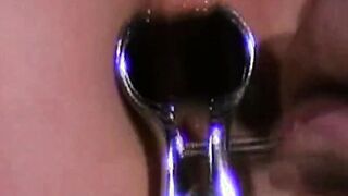 Brunette in a dental gag trained to obey without question