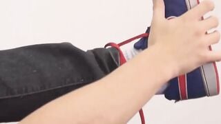 The smell of his own shoes makes his penis rough and throbbing