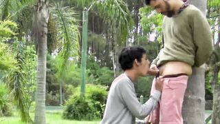 Bearded dude fucks straight Latino twink raw from behind
