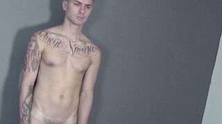 Inked jock thief facialized after bareback officer fucking