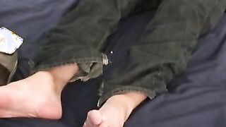 Tattooed dude enjoys smoking cigars and gently jerking off