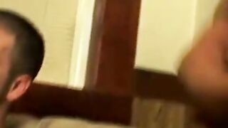 Bottom homo gives blowjobs to two guys and receives ass fuck