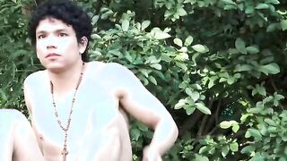 During the first intense group fuck a Latino twink showed his bare back